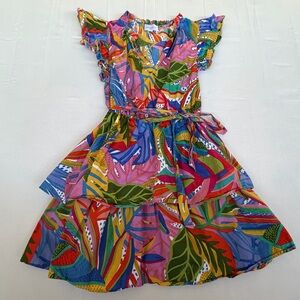 Sugarlips Tropical Floral Tiered Mini Dress XS Flutter Sleeve Boho